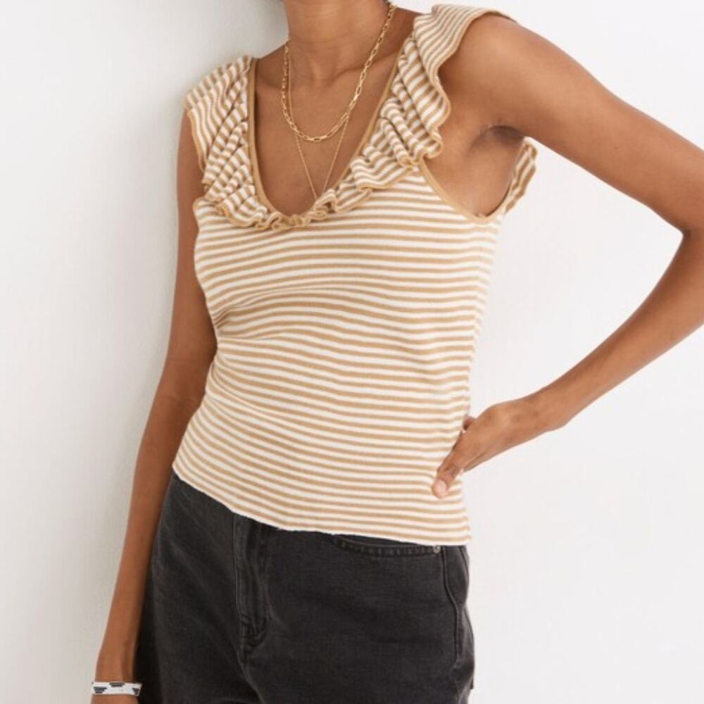 Madewell Belhaven Ruffle Sweater Tank in Stripe XXS